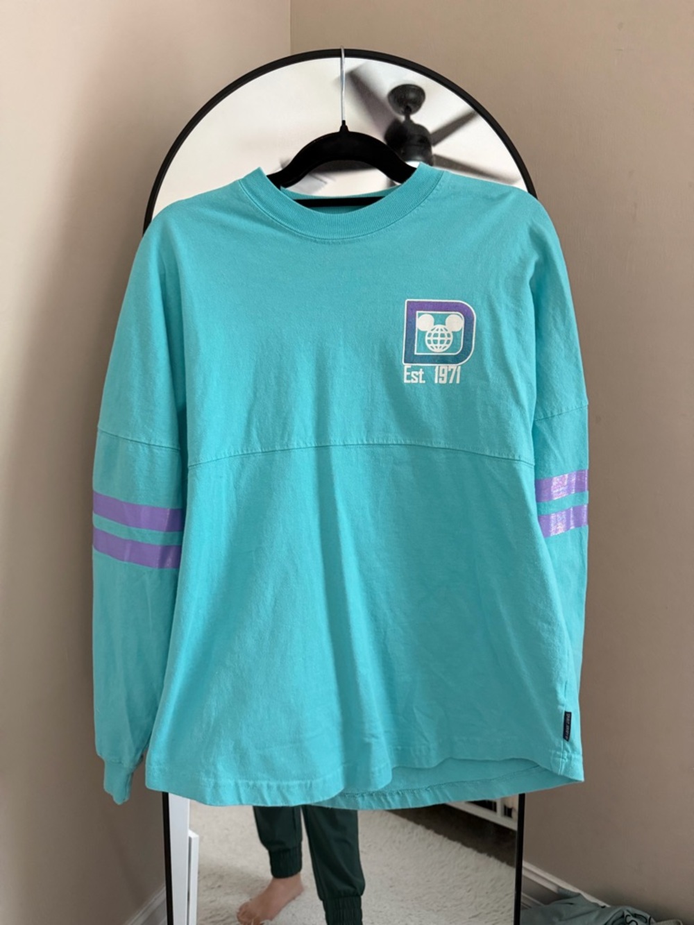 Disney World Long-Sleeve Turquoise Graphic Tee with Purple Accents